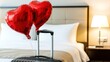 © keks20034 - Suitcase with heart-shaped balloons in cozy hotel room for romantic getaway