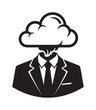 © Yan - Black and White Graphic of a Suited Man with a Cloud Head, Tie Knotted, Suit Jacket with White Trim, Simple Digital Design
