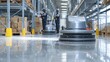 © Rijal - Two workers clean a shiny warehouse floor with automated machines