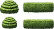 © MSTMUNMUN - Green garden hedge and bush set with trimmed topiary shapes, landscaping foliage elements, realistic leafy shrubs collection, natural outdoor design illustration
