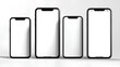 © suldev - Smartphone mockup set blank isolated white screen high quality image device front view with shadow mobile phone app user experience UX or app UX on white background