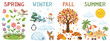 © DesignerThc - Four seasons illustration set. Spring summer fall winter vector icons. Cute educational seasonal elements for kids learning posters and prints.