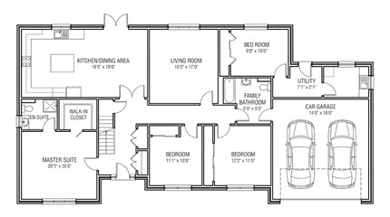 Naklejka na meble Modern home floor plan with car garage and three bedrooms