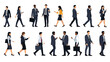 © Fara - Diverse Business People Walking and Gesturing in Professional Attire, Flat Vector Illustrations Set