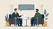 © Art_spiral - Legal consultation flat illustration lawyer advising client about contract and justice scales attorney meeting dispute resolution and law office conversation