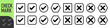 © Nort Kor - check mark icon button set. check box icon with right and wrong buttons and yes or no checkmark icons in green tick box and red cross. vector illustration