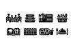 © Alla - Family Meal Icons. Family Meal Planning. Filled icon set of Family Meal Planning: family at table, meal prep