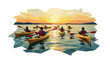 © Maureen - Geometric kayaking adventure at sunset on tranquil lake with polygonal design