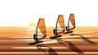 © Santiago - Silhouette windsurfers at sunset on tranquil beach scene
