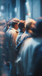 © pjjaruwan - Elderly people queuing in line at city storefront, moody documentary lighting, patience and anticipation expressed