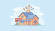 © HISAN - Stylized home with sold sign. Real estate success concept. Property investment mortgage finance. Buying selling house. Flat vector illustration. Residential ownership business deal