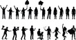 © Mehedi - people, silhouettes, activities, lifestyle, celebration, hobbies, professions, action, human, figures, diversity, movement, sport, music, work, leisure, black, isolated, concept, vector