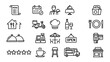 © JohnLester - Restaurant and dining line icons set. Vector food service symbols. Menu reservation waiter table takeout dine-in. Cafe bistro meal eating delivery signs. Outline interface element.