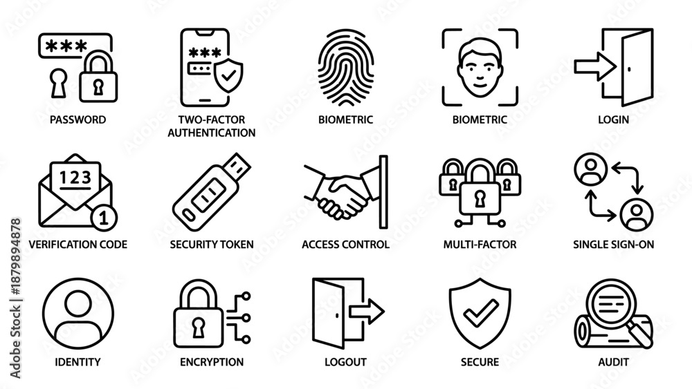 Authentication line icons. Security symbols. Password protection ...