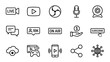 © June - Minimalist live streaming and video icons set. Line style social media symbols. Microphone, webcam, subscribe, chat, followers, gaming, broadcasting, share, and mobile video network concept.