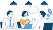 © Jahangir - Business team meeting and discussion vector illustration showing coworkers communicating ideas around table with laptop in modern office environment
