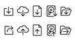 © Jenny - Vector set of download and upload line icons. Minimalistic data transfer symbols. Cloud computing interface elements. Arrow signs for web. File management. Import export. Ui ux kit.