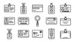© Jenny - Vector set of identity card and badge line icons. Business security access control. Corporate employee id pass. Visitor lanyard holder. Minimalistic outline style. Identification tag.