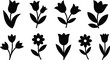 © fatimatz - Collection of eight simple black floral silhouettes featuring various tulip and daisy shapes