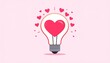 © haziq - Bright pink heart lightbulb with floating love hearts on soft pastel background