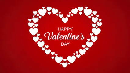  Beautiful heart outline made of small white hearts on a vibrant red background for valentine's day celebration