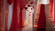 © Maryna - A romantic staircase adorned with red fabric, heart decorations, and glowing candles, creating a warm and enchanting atmosphere.