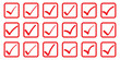 © HIKESTUDIO 9 - Check tick mark icon set. Cross box x check mark checkbox list vector hand drawn sketch doodle brush marker checklist symbol wrong right circle. hand drawn, grunge. hand drawn scrabble tick X mark.