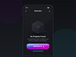 © Антон Сальников - A smartphone screen displays a hologram generator app showing a message that no projects are found. The interface is in a dark theme with simple graphic elements.