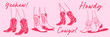 © ink drop - Hand drawn cowgirl boots doodle on pink background with western fashion attitude and playful feminine vibe