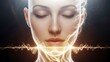© Minara - Conceptual image of a woman's face glowing with spiritual energy and sound waves