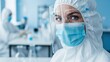 © duwi - Close-up of a scientist in full PPE, including a face shield and mask, in a laboratory setting