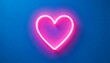 © SABBIR - A vibrant pink neon heart glowing brightly against a rich blue background, symbolizing love