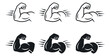 © cac_tus - Graphic line art and solid bicep icons set featuring various designs depicting strength and power for sports and fitness branding