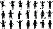 © Alea - Large Set of Happy Toddler and Preschool Child Silhouettes Playing Cheering and Standing for Kindergarten Education Early Childhood Development and Joyful Youth Activity Vector