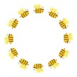 © Stock Arza - Cute cartoon bees flying in a circular frame on a white background. Flying bee round border frame. Flying bee background