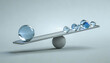 © Art_spiral - Glass spheres balancing on tilted seesaw over round fulcrum minimalist 3d render concept of risk reward tradeoff inequality and decision making with copy space