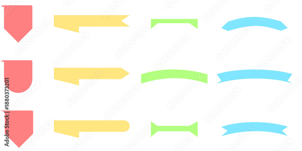 Primary colors collection of 12 vibrant ribbon banner shapes and labels ...