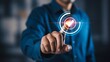 © SABYDA - Man touching digital checkmark on futuristic interface with blue glow technology