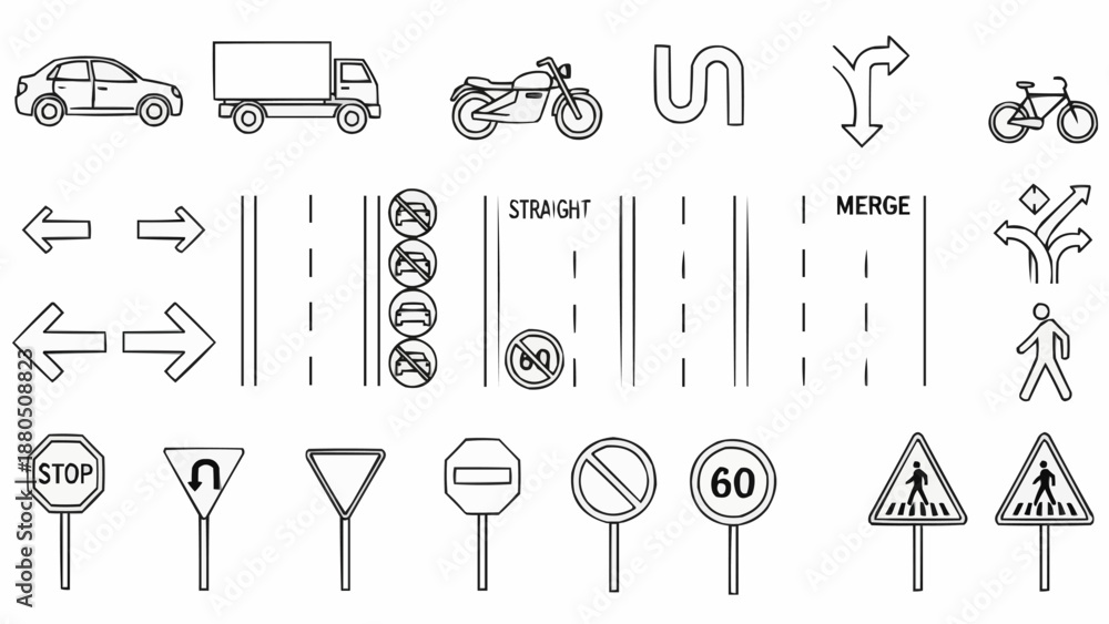 Transportation Vector Signage Collection of Transportation and Road Signs Icons. Stock Vector | Adobe ...
