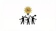 © Pathum Dilshan - Black silhouette of group of three people pointing at large glowing lightbulb, teamwork and innovation brainstorming concept illustration