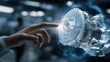 © AnastasiiaRozhmanova - A science fiction inspired technology scene captures the moment a hand touches a detailed virtual engine hologram, symbolizing progress, innovation, and the future of engineering. cinematic color