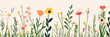 © Perfect Vector - Minimalist hand drawn wildflowers with green stems and leaves in simple flat style colorful spring meadow plants vector illustration background design
