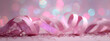 © Image Agency - Soft pink curling ribbons gracefully adorn a sparkling bokeh backdrop, evoking a festive and celebratory atmosphere, ideal for elegant invitations and charming event designs