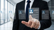 © techgiants - Human resource manager selecting best candidate profile on virtual interface with resumes and check marks for recruitment and hiring process in office