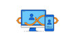 © pupunnurasiah - digital identity synchronization securely links user accounts between desktop computer and smartphone for seamless multi-device access.