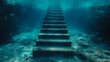 © dewpra - Underwater stairway to the surface beneath a serene, blue oceanic expanse