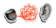 © tiena - Screaming open mouth with a red tangled ball and ear. Modern collage style. Illustration on a transparent background