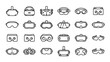 © Chog - Virtual reality and augmented reality headset icons set. Linear minimalist VR AR goggles symbols. Modern technology equipment collection. Black outline vector design isolated on white background