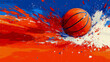 © sommersby - Abstract expressionist artwork featuring basketball immersed in explosive paint strokes of deep blue, fiery orange, and intense red, symbolizing movement and energy