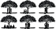 © Ideasy Mind - People silhouettes under tree illustration set, family couple and friends scenes in nature park, black vector artwork for lifestyle concepts, relationships and outdoor storytelling